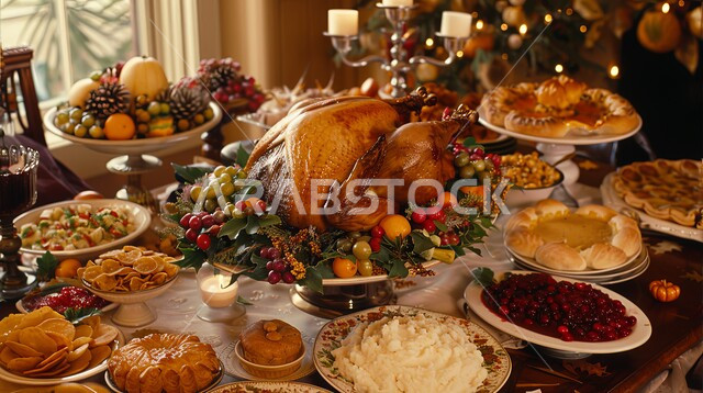  طاولة طعام مليئة بالاطباق مع دجاجة مشوية مع مجموعة من الخضراوات الطازجة، مطابخ ومطاعم المملكة العربية السعودية، مأكولات و وصفات لأطباق عربية تقليدية شرقيه، طبق الديك الرومي