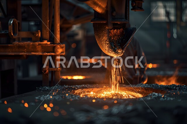 A group of Saudi Arabian Gulf blacksmiths welding iron in a factory, raw metal factories, workers and engineers in Saudi Arabia, wearing protective clothing to protect against scattered sparks