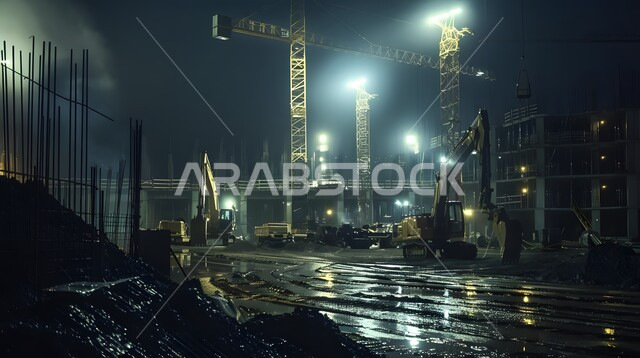 إنشاء الأساسات والهياكل للمشروعات السكنية والمصانع، التطور المعماري والحضاري في المملكة العربية السعودية، تشييد المباني والمشاريع الضخمة، مفهوم تحسين البنية التحتية للبلاد، أعمال البناء والمقاولات والتطوير العقاري