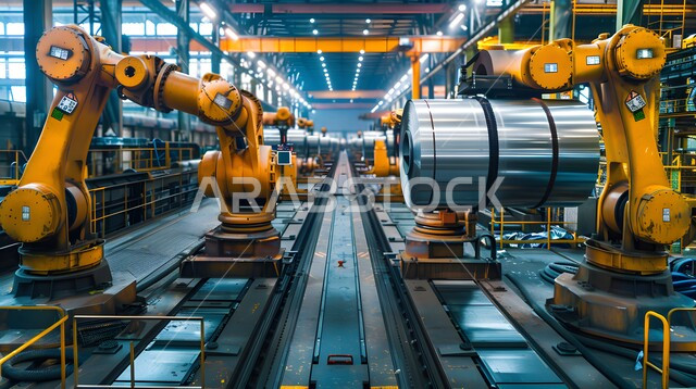 Advanced smart industrial robot arms in manufacturing, reliance on automation in Saudi Arabia’s factories, factory production science and technology, achieving the industrial revolution, Saudi Vision 2030