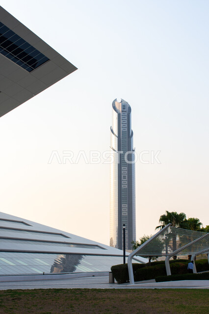 Urban growth and development in the Dubai Creek area in the United Arab Emirates, famous Dubai landmarks, towering towers and skyscrapers, architectural art and innovative engineering design