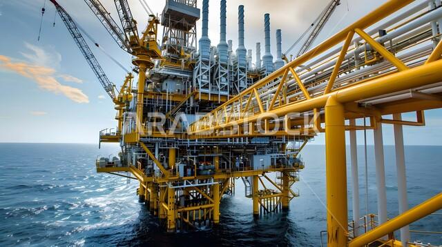 Huge machinery and heavy equipment used in petroleum exploration, work in the field of petroleum engineering, oil and gas refining plants in the industrial zone in Saudi Arabia, extracting underground resources from the sea, petrochemical industries and projects in the Kingdom, Saudi economic growth and progress