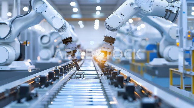 دمج التقنية الحديثة والتكنولوجيا في عمل المصانع والشركات الصناعية السعودية, تحسين الانتاج باستخدام الالات والمعدات الذكية, الاعتماد على التشغيل الآلي في معامل المملكة, رؤية سعودية مستقبلية 2030، تحقيق الثورة الصناعية، أذرع الروبوتات تتحكم بسير الخطوط المنتجة