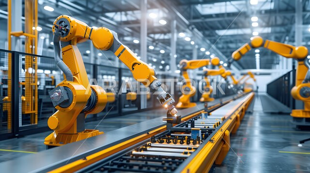 تحسين الانتاج باستخدام الالات والمعدات الذكية, الاعتماد على التشغيل الآلي في معامل المملكة, دمج التقنية الحديثة والتكنولوجيا في عمل المصانع والشركات الصناعية السعودية, رؤية سعودية مستقبلية 2030، تحقيق الثورة الصناعية، أذرع الروبوتات تتحكم بسير الخطوط المنتجة