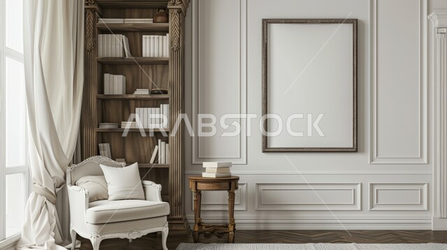 تصميم داخلي كلاسيكي فاخر مع كرسي أبيض , أثاث منزلي راقي بتصاميم عصرية حديثة ، ديكورات الشقق السكنية في المملكة العربية السعودية , الاهتمام بمظهر المنزل الداخلي 