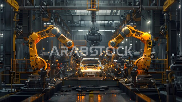 دمج التكنولوجيا والتقنيات الحديثة في مجال الميكانيك, تحقيق الثورة الصناعية، رؤية سعودية مستقبلية 2030، التشغيل الآلي لخطوط الانتاج في معامل ومصانع المملكة, استخدام روبوتات متطورة في تصنيع السيارات والمركبات, الاعتماد على أذرع الآلات في عمليات الإصلاح واللحام