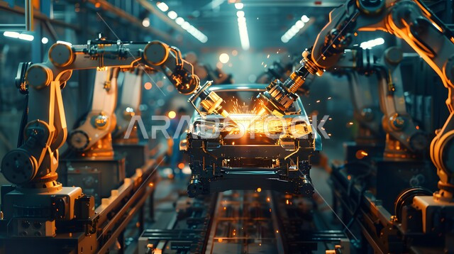 تحقيق الثورة الصناعية، رؤية سعودية مستقبلية 2030، دمج التكنولوجيا والتقنيات الحديثة في مجال الميكانيك, التشغيل الآلي لخطوط الانتاج في معامل ومصانع المملكة, استخدام روبوتات متطورة في تصنيع السيارات والمركبات, الاعتماد على أذرع الآلات في عمليات الإصلاح واللحام 