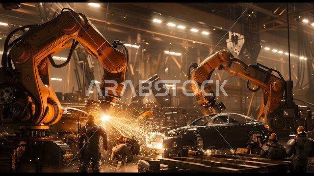 تحقيق الثورة الصناعية، رؤية سعودية مستقبلية 2030، دمج التكنولوجيا والتقنيات الحديثة في مجال الميكانيك, التشغيل الآلي لخطوط الانتاج في معامل ومصانع المملكة, استخدام روبوتات متطورة في تصنيع السيارات والمركبات, الاعتماد على أذرع الآلات في عمليات الإصلاح واللحام 