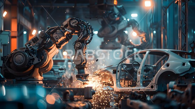 الاعتماد على أذرع الآلات في عمليات الإصلاح واللحام، استخدام روبوتات متطورة في تصنيع السيارات والمركبات, التشغيل الآلي لخطوط الانتاج في معامل ومصانع المملكة, دمج التكنولوجيا والتقنيات الحديثة في مجال الميكانيك, تحقيق الثورة الصناعية، رؤية سعودية مستقبلية 2030