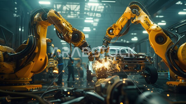 الاعتماد على أذرع الآلات في عمليات الإصلاح واللحام، استخدام روبوتات متطورة في تصنيع السيارات والمركبات, التشغيل الآلي لخطوط الانتاج في معامل ومصانع المملكة, دمج التكنولوجيا والتقنيات الحديثة في مجال الميكانيك, تحقيق الثورة الصناعية، رؤية سعودية مستقبلية 2030