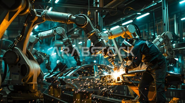 استخدام روبوتات متطورة في تصنيع السيارات والمركبات, التشغيل الآلي لخطوط الانتاج في معامل ومصانع المملكة, دمج التكنولوجيا والتقنيات الحديثة في مجال الميكانيك, تحقيق الثورة الصناعية، رؤية سعودية مستقبلية 2030، الاعتماد على أذرع الآلات في عمليات الإصلاح واللحام