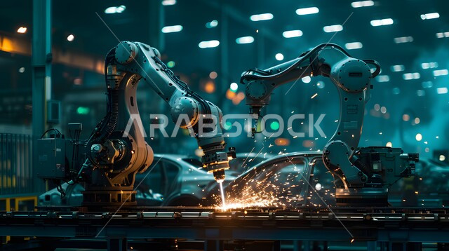 استخدام روبوتات متطورة في تصنيع السيارات والمركبات, التشغيل الآلي لخطوط الانتاج في معامل ومصانع المملكة, دمج التكنولوجيا والتقنيات الحديثة في مجال الميكانيك, تحقيق الثورة الصناعية، رؤية سعودية مستقبلية 2030، الاعتماد على أذرع الآلات في عمليات الإصلاح واللحام