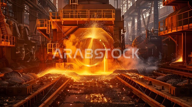 صهر الحديد وصبه في قوالب خاصة, الاعتماد على التشغيل الآلي في عملية التذويب والتبريد، مصانع المعادن الخام في المملكة العربية السعودية, خط إنتاج الفولاذ والمعادن المختلفة, معامل الصناعات الحرارية السعودية, الآلات والمعدات الثقيلة المقاومة للحرارة