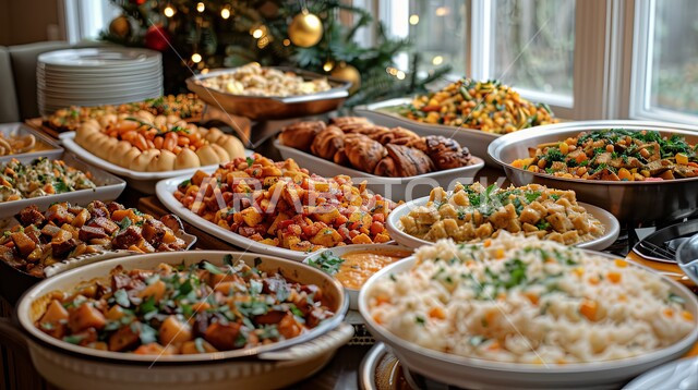 Kitchens and restaurants in the Kingdom of Saudi Arabia, feasts and invitations on holidays and occasions, a dining table full of various Ramadan meals, a table of delicious traditional popular foods, types of delicious oriental Arabic dishes and appetizers, the atmosphere of the holy month of Ramadan