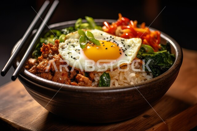 غداء مغذي ومفيد مليء بالفوائد, طبق من الخضروات المقطعة المتنوعة الشعية مع بيض الأومليت, الأطعمة والمأكولات السريعة، أطباق إفطار وعشاء تقليدية, فن تقديم وصفات الطعام المشبعة