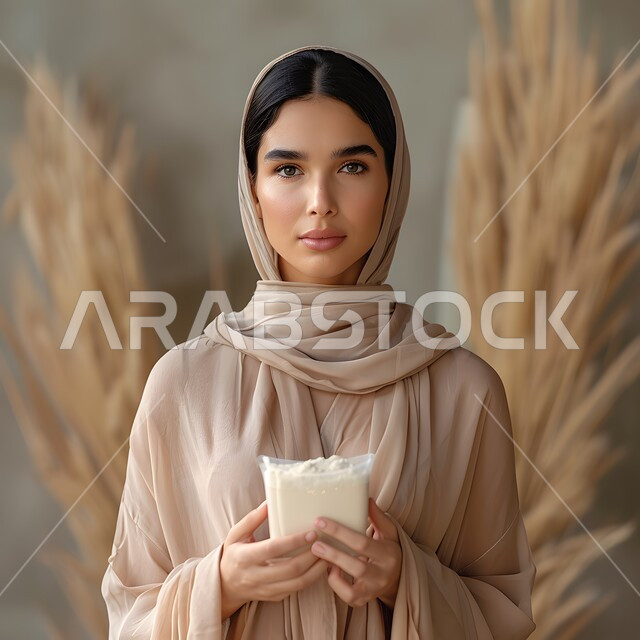 The concept of femininity and softness, attention to external appearance and elegance, looking at the camera with gestures of self-confidence, a close-up photo of a smiling veiled Saudi Arabian Gulf woman, sophisticated modern veiled clothes.