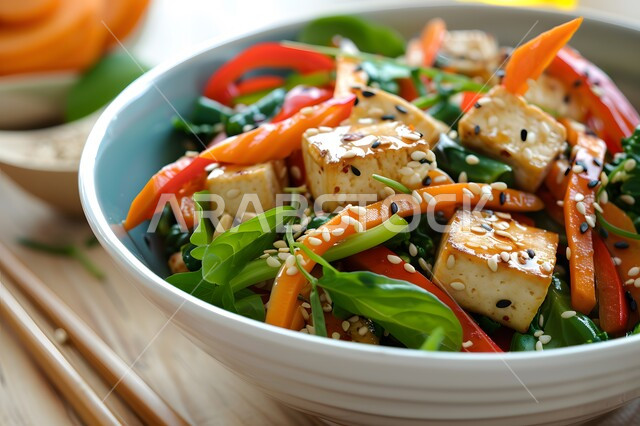 مطاعم للمأكولات الشرقية، الأساليب الفنية في تقديم الطعام، وعاء مليء بقطع الخضراوات والخبز المحمص، أطباق شعبية تقليدية في السعودية، طبق من سلطة الفتوش والمقبلات العربية