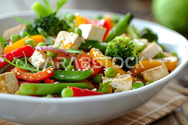 مطاعم للمأكولات الشرقية، الأساليب الفنية في تقديم الطعام، وعاء مليء بقطع الخضراوات والخبز المحمص، أطباق شعبية تقليدية في السعودية، طبق من سلطة الفتوش والمقبلات العربية