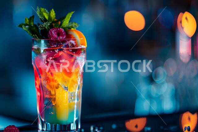 مشروب صيفي منعش ومثلج، صورة مقربة لكوب من عصير الموهيتو اللذيذ مع شرائح الليمون، الاستمتاع بالمشروبات الباردة، عصائر طبيعية لذيذة، عصير صحي ومفيد