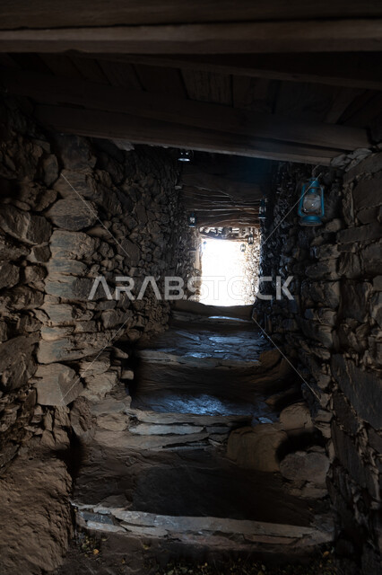 Heritage castles built of stones, ancient architectural art, Bakhrush bin Al-As Castle in the Al-Baha region, ancient stone houses and buildings, famous tourist attractions in the Kingdom of Saudi Arabia