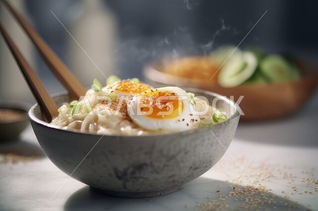 A plate of spaghetti with vegetables garnished with green herbs, oriental asian dishes and meals, a meal of delicious pasta, a bowl of noodles with fresh vegetables, fast food restaurants