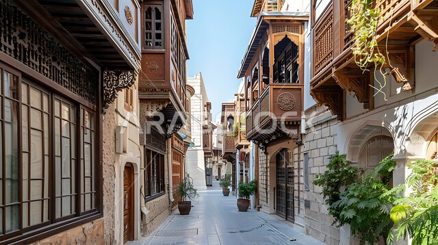 الرواشين القديمه في المدينة التاريخية في جدة بتصميم معماري عربي و إسلامي قديم، البيوت الأثرية في البلد التاريخي في جدة, أماكن سياحية تراثية شعبية في المملكة العربية السعودية، المعالم التاريخية في حي البلد