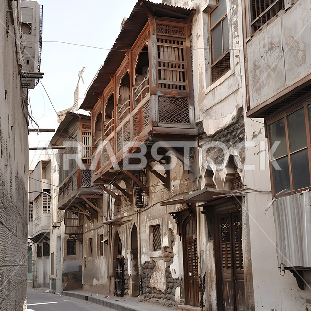 الرواشين القديمه في المدينة التاريخية في جدة بتصميم معماري عربي و إسلامي قديم، البيوت الأثرية في البلد التاريخي في جدة, أماكن سياحية تراثية شعبية في المملكة العربية السعودية، المعالم التاريخية في حي البلد