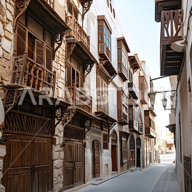 الرواشين القديمه في المدينة التاريخية في جدة بتصميم معماري عربي و إسلامي قديم، البيوت الأثرية في البلد التاريخي في جدة, أماكن سياحية تراثية شعبية في المملكة العربية السعودية، المعالم التاريخية في حي البلد