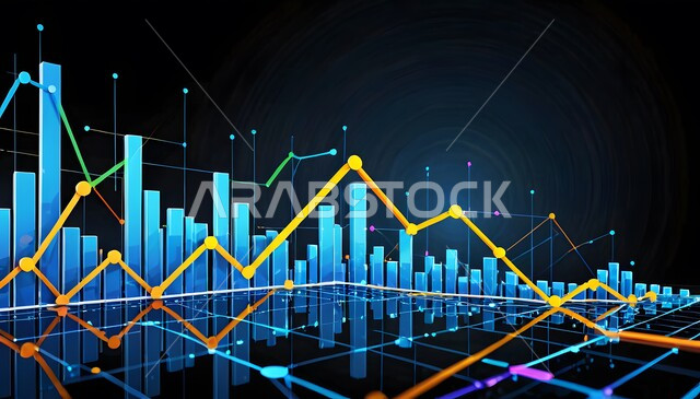 Digital currency trading, integrating advanced technology with work, charts of the rise and fall of the global stock market, the field of finance and business, working in electronic commerce, using modern technical devices to monitor the economic market, financial and economic investment.