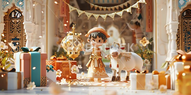 ديكورات وأنوار للاحتفال بالأجواء الروحانية، مجسم لولد صغيريحمل بيده فانوس معدني تقليدي، إضاءة وزينة رمضان المبارك، تحف متميزة ثلاثية الأبعاد، الإحتفال بقدوم شهر الخير، المناسبات والأعياد الدينية الإسلامية