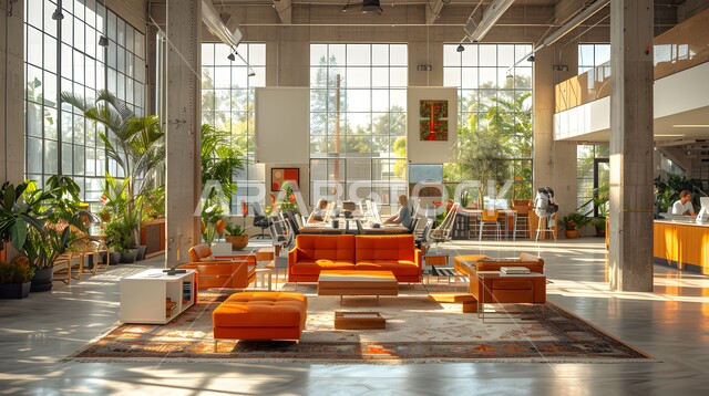 واجهات زجاجية ضخمة، التصاميم الداخلية لغرف الجلوس على الطراز الحديث، غرفة معيشة مع أثاث منزلي فاخر بألوان مميزة، فن الهندسة المعمارية والديكور الداخلي في الفلل والشقق السكنية، تحف واكسسوارات فاخرة