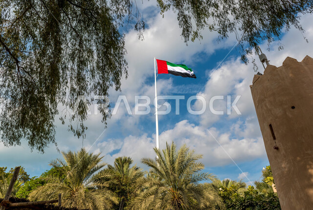 مفهوم الإخلاص للبلاد , الاحتفال بالأعياد و المناسبات الوطنية , علم الإمارات العربية المتحدة يرفرف في سماء امارة دبي ، العيد الوطني الإماراتي ، حب الوطن و الانتماء اليه