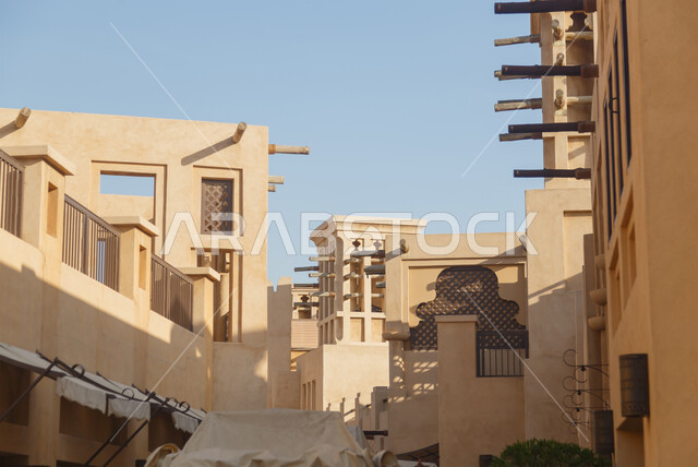 Houses in the old architectural style, tourist places and monuments, the civilization of the United Arab Emirates, ancient popular buildings