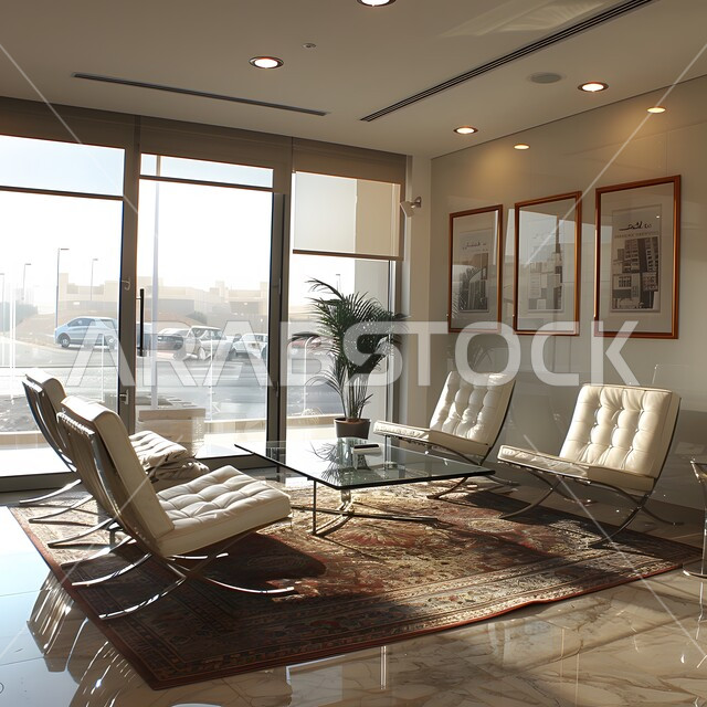 غرفة اجتماعات واسعة مع طاولة محاطة بكراسي، غرف مكتبية بتصاميم وديكورات داخلية فخمة، التصميم العصري الحديث للمكاتب في الشركات السعودية، النوافذ والواجهات الزجاجية