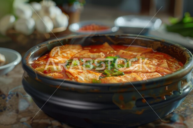 طبق من حساء الخضار مع صلصة الطماطم المزين بالأعشاب الخضراء, أكلات وأطباق شعبية تقليدية، المقبلات الساخنة الشهية، المأكولات والوجبات الشرقية، وصفات الطعام الآسييوية, مطابخ ومطاعم المملكة العربية السعودية