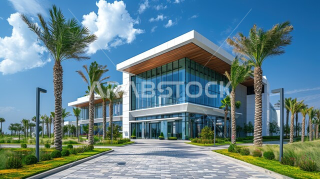 مراكز متطورة لتقديم الرعاية الصحية ، الواجهات الزجاجية الضخمة، النمو والتقدم العمراني لمباني المشافي في المملكة العربية السعودية، الفن الهندسي المعماري على الطراز الحديث، الاهتمام  في زراعة أشجار النخيل والنباتات الخضراء حول المستشفيات