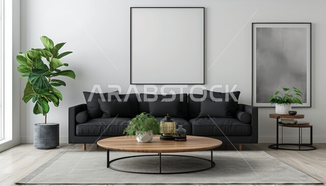 اكسسوارات وتحف عصرية، الاهتمام بنباتات الزينة، غرفة معيشة مع أثاث منزلي فاخر، ديكور داخلي راقي للفلل والشقق السكنية في المملكة العربية السعودية، التصاميم الداخلية لغرف الجلوس على الطراز الحديث