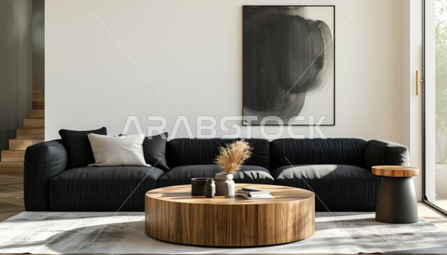 ديكور داخلي راقي للفلل والشقق السكنية في المملكة العربية السعودية، اكسسوارات وتحف عصرية، الاهتمام بنباتات الزينة، غرفة معيشة مع أثاث منزلي فاخر، التصاميم الداخلية لغرف الجلوس على الطراز الحديث