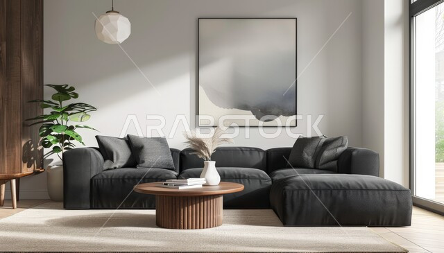 ديكور داخلي راقي للفلل والشقق السكنية في المملكة العربية السعودية، أثاث منزلي فاخرلغرفة معيشة، التصاميم الداخلية لغرف الجلوس على الطراز الحديث باللون الأسود