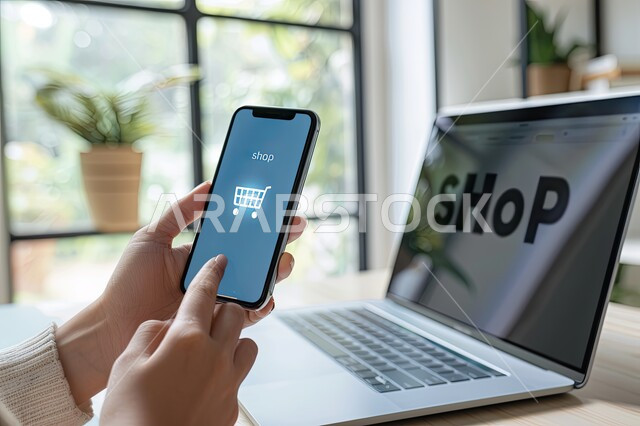 التسوق عبر الانترنت من المحلات والمتاجر الالكترونية، خدمة التسوق الأونلاين، استخدام التقنيات الحديثة والمتطورة، العمل على تطبيقات الهاتف المحمول والحاسب في شراء المنتجات