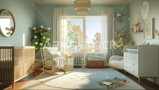 واجهة زجاجية كبيرة مطلة على الطبيعة، تحف واكسسوارات وسرير مريح، تصاميم عصرية لغرفة الأولاد، الأثاث المنزلي الراقي لغرف نوم الأطفال، الديكور الداخلي الراقي للشقق والفلل السكنية في المملكة العربية السعودية 