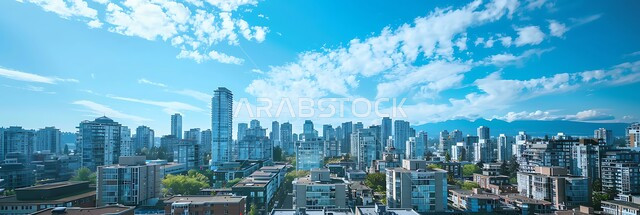 Saudi Vision 2030, concept of infrastructure development and improvement, imaginary future view of urban progress and growth, modern architectural arts and designs of skyscrapers in the Kingdom, panoramic image of towers, buildings and commercial facilities