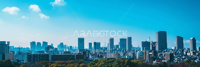 منظر تخيلي مستقبلي للتقدم و النمو العمراني, الفنون و التصاميم الهندسية المعمارية الحديثة لناطحات السحاب في المملكة، صورة بانورامية للأبراج والمباني والمنشآت التجارية، رؤية مستقبلية سعودية 2030، مفهوم تطوير وتحسين البنية التحتية