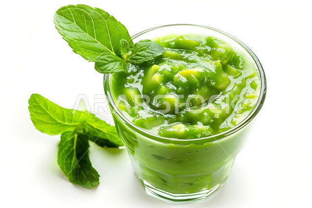 عصائر طبيعية باردة لذيذة، مشروبات فواكه موسمية منعشة، ثمار ومحاصيل زراعية وطنية محلية سعودية، كأس من عصير فاكهه الأفوكادو الشهية، مشاريب صحية ومفيدة ومغذية، خلفية بيضاء