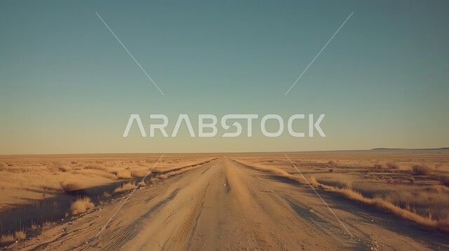 البيئة الصحراوية في المملكة العربية السعودية, صورة من الأعلى لخط السير السريع وسط الصحراء، البراري الطبيعية والكثبان الرملية، الرمال الذهبية الناعمة،  تهيئة طرقات السفر السريعة, خلفية الطبيعة