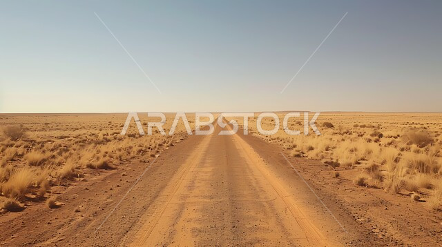 تهيئة طرقات السفر السريعة, صورة من الأعلى لخط السير السريع وسط الصحراء، البراري الطبيعية والكثبان الرملية، البيئة الصحراوية في المملكة العربية السعودية، الرمال الذهبية الناعمة، خلفية الطبيعة