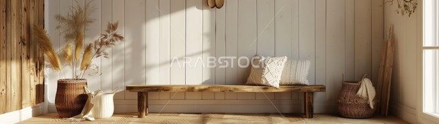 التصاميم الداخلية لغرف الجلوس على الطراز الريفي، غرفة معيشة مع أثاث منزلي خشبي فاخر، ديكور داخلي راقي للفلل والشقق السكنية في المملكة العربية السعودية