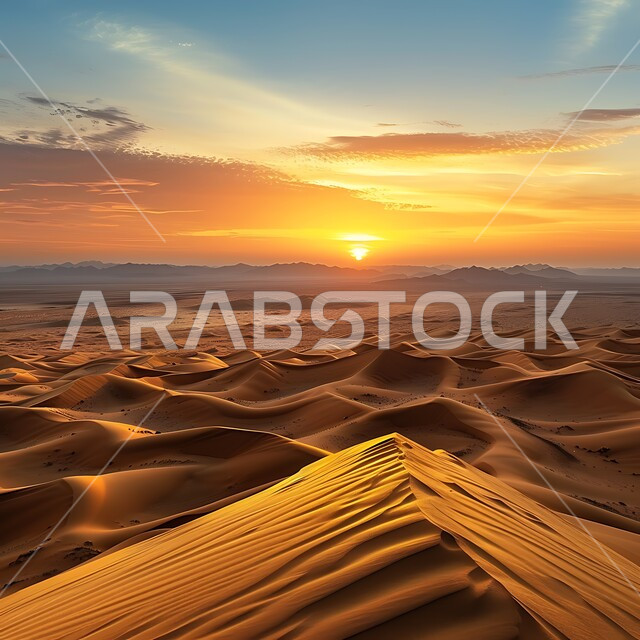 القمم والمرتفعات الجبلية, منظر غروب الشمس على التلال الرملية والتضاريس الصحراوية الطبيعية في المملكة العربية السعودية, المناظر الطبيعية والرمال الذهبية الناعمة في الصحراء, خلفية الطبيعة