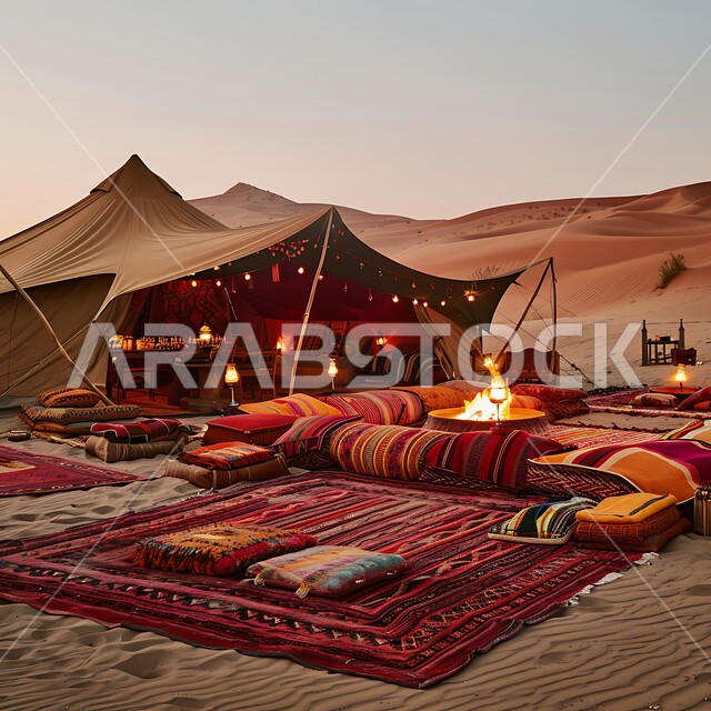 أجواء هادئة أمام شعلى الحطب, أماكن المغامرات والكشتات البرية، رحلات التخييم الشبابية الممتعة، خيام شعبية في المناطق الصحراوية، الطبيعة والرمال الذهبية الناعمة، مخيمات سياحية في صحاري المملكة العربية السعودية