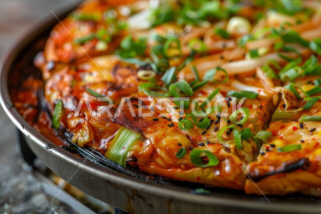 وجبات الطعام السريعة، فطيرة البيتزا المزينة بالأعشاب والخضراوات على طبق أسود، المعجنات والمخبوزات الشهية الطازجة، طريقة تحضير وتقديم الفطائر في مطاعم المملكة العربية السعودية